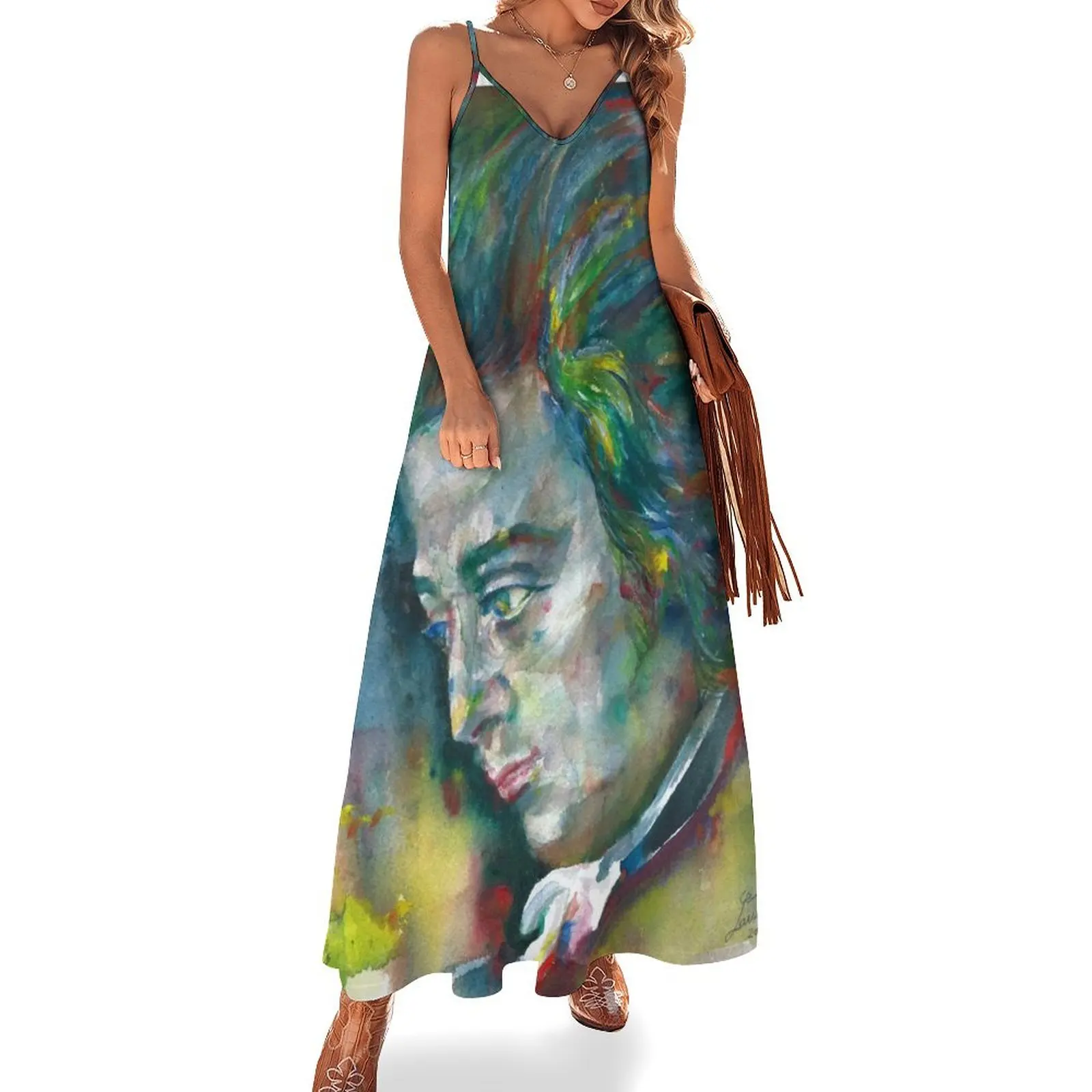 

WOLFGANG AMADEUS MOZART watercolor portrait.3 Sleeveless Dress Summer skirt wedding dresses for parties