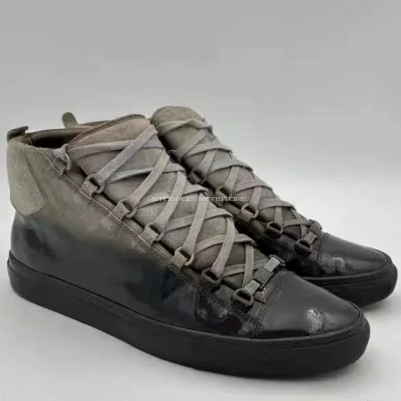 Spray Color Frosted Casual Sports Board Shoes Large Size Paris Fashion High Top Men's Shoes Foreign Trade Catwalk Brand Design