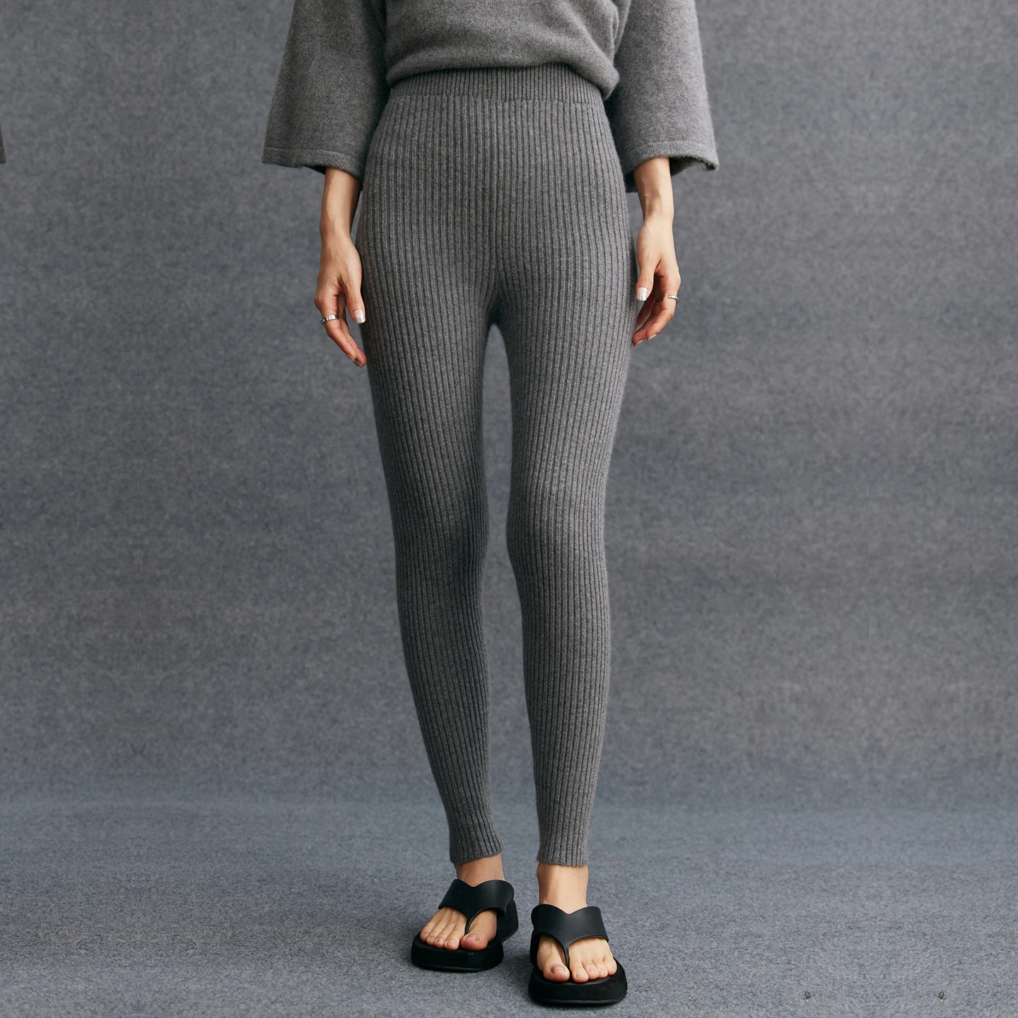 Autumn Winter Pure Cashmere Seamless Leggings Women Soild Thick Warm High Waisted Fit Versatile Basic Knitted Pants High-end