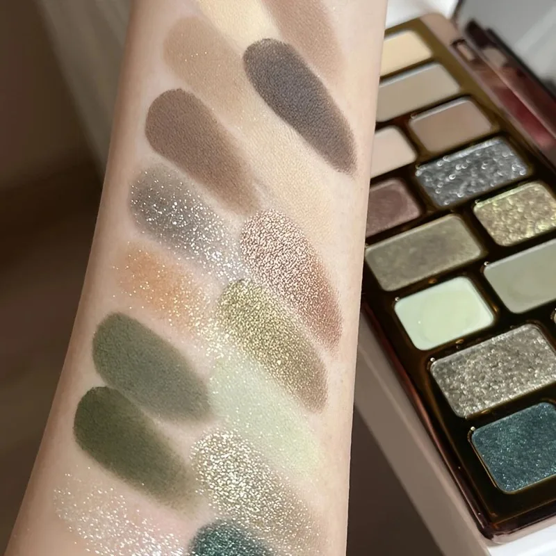 16-Color Eyeshadow Palette,Matte,Shimmer & Glitter Finishes,Earth Tones for Smoky Retro Looks, Highlighter & Blush Multi-Use Cos