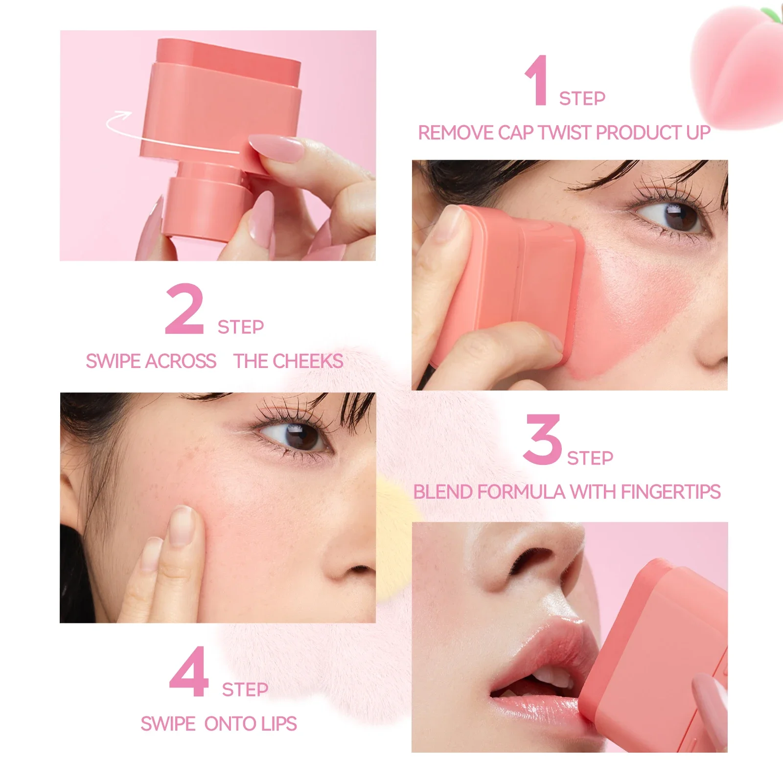Fruchtiger Geschmack, Textmarker, Konturierung, 2-in-1-Rougestift, wasserfest, langlebig, Lippen-Wangen-Tönung, Damen-Make-up, cremige Mischung, Kosmetik