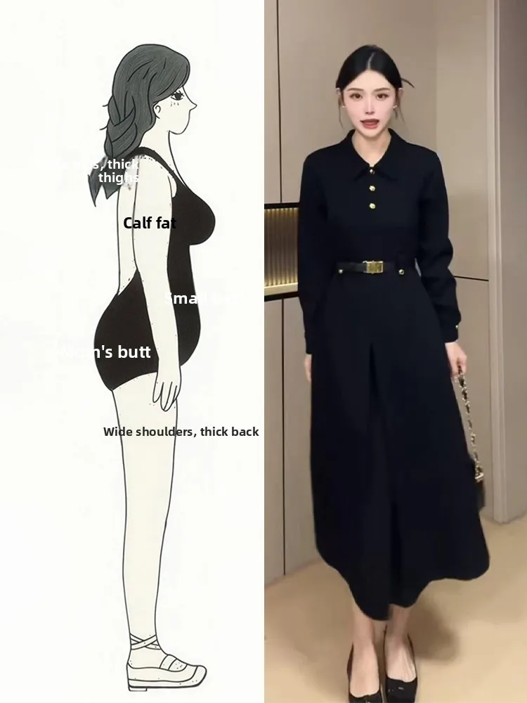 

Fashionable Collar Long Sleeve Suit Dress Women Slimming Long Dress Hepburn Style Autumn New Arrival French Style A-Line...