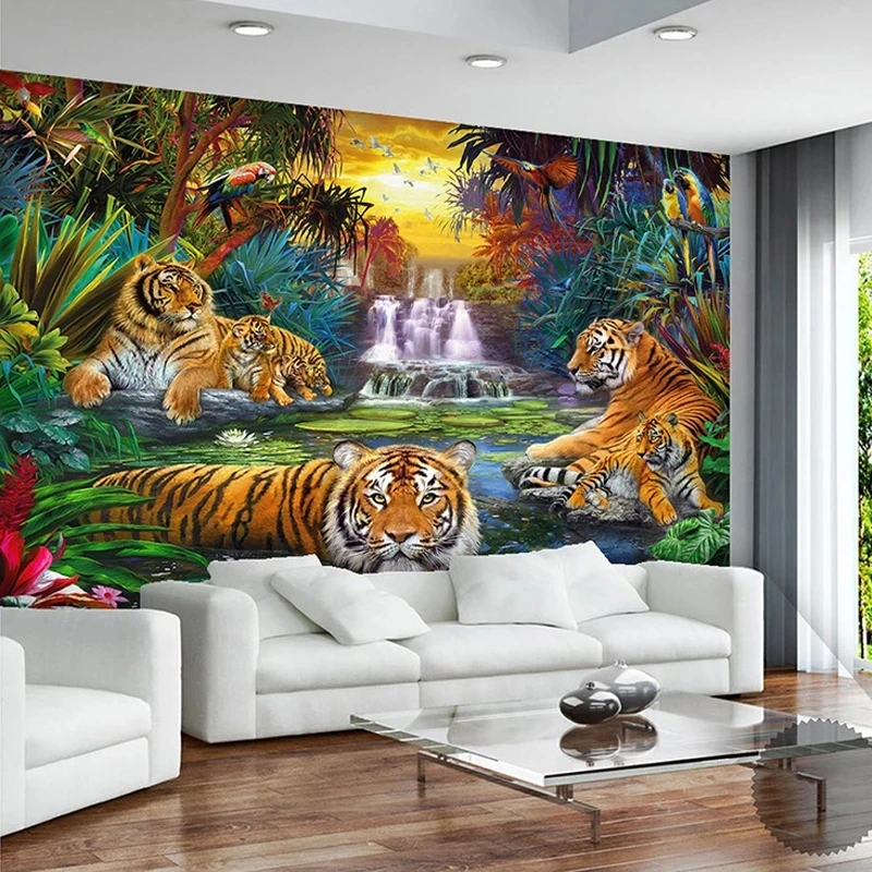 Custom 3D Photo Original Forest Waterfall Tigers Animal Mural Wallpaper Bedroom Living room sofa TV background wall restaurant