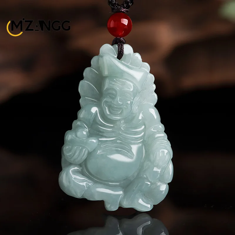 

Natural A-goods Jadeite Living Buddha Jigong Pendant Hand-carved Exquisite Charm Ice Jade Necklace Men and Women Holiday Gift