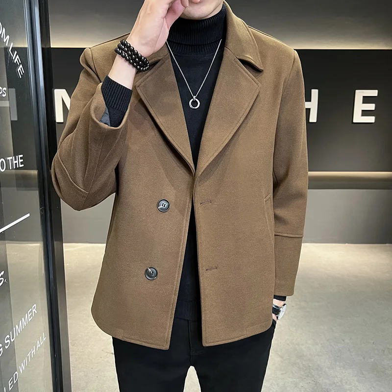 

Men's Clothing Short Single Breasted Woolen Jacket/Male Slim Fit Trench Coat Men Streetwear Loose Autumn Casual Woolen Jacket