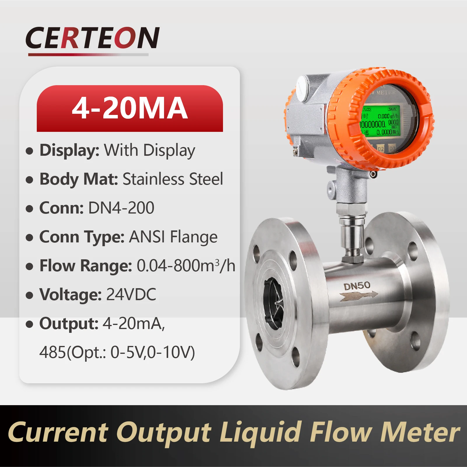 

LWGY stainless steel turbine flow meter for water diesel gasoline alcohol methanol with digital display 4-20mA output flange con
