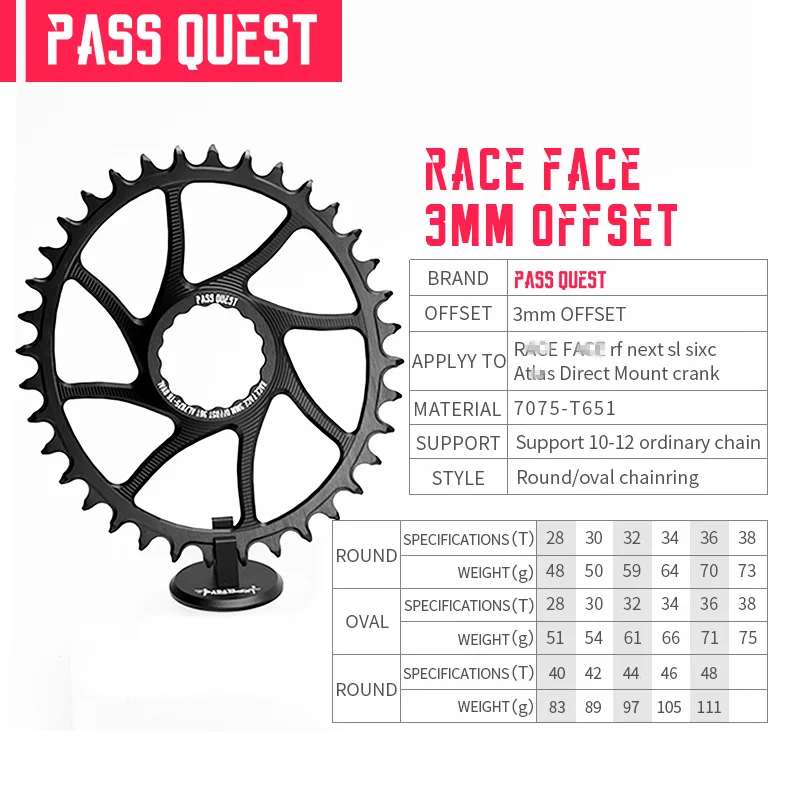 PASS QUEST 3mm Offset Wide Narrow Chainring Round/Oval 28T-48T MTB Bike Sprocket For RaceF E-ston EC90SL XXE NEXT SIXC Crankset