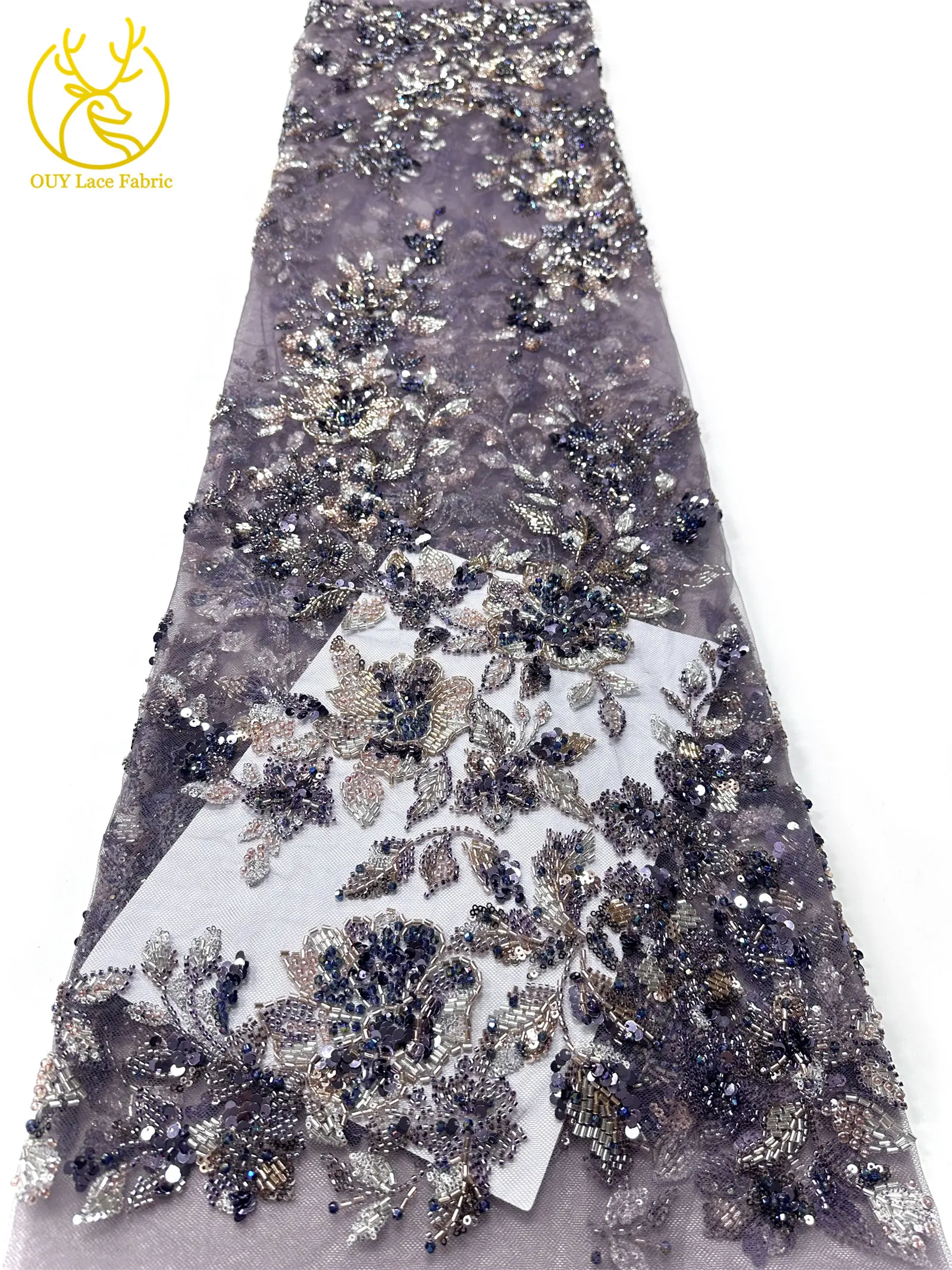 Elegantes neues Design, nigerianischer handgefertigter, stark perlenbesetzter Spitzenstoff, luxuriöse afrikanische französische Pailletten-Spitze für Damen-Partykleider zum Nähen – Detail 27