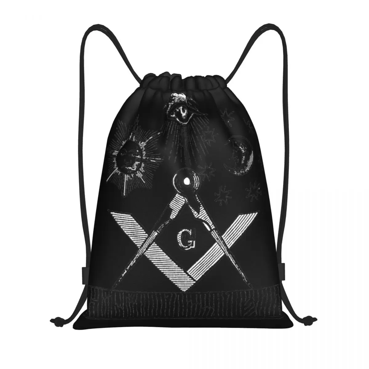 Freemasonry Freemason Gold Square Compass Portable Drawstring Bags Backpack Storage Bags Outdoor Sports Traveling Gym Yoga