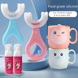 360 Degree Baby Toothbrush U-shaped Children Cleaning Teeth Brushes Silicone Kids Toothpaste Toothbrush Cup Teethers Oral Care