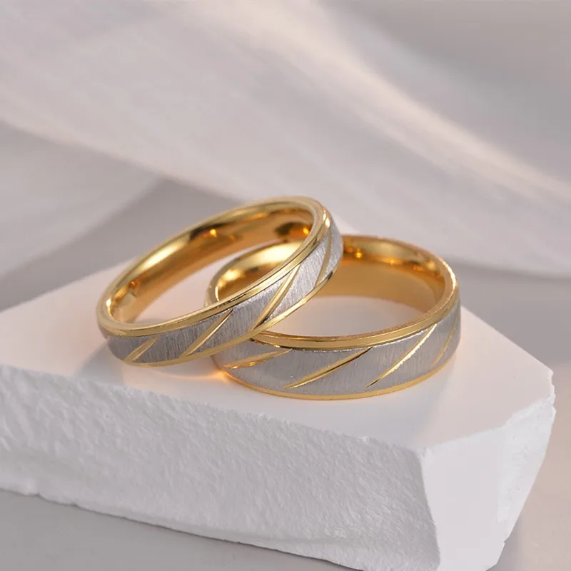Stainless Steel Diagonal Stripe Couple Rings Wedding Promise Band for Women Men Size 5-13