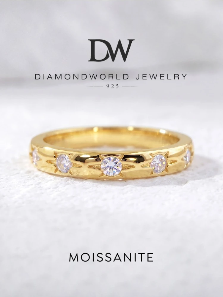 Real Round Moissanite Diamond Stellar Spikes Rings for Women Engagement Anniversary 925 Sterling Silver Fine Jewelry