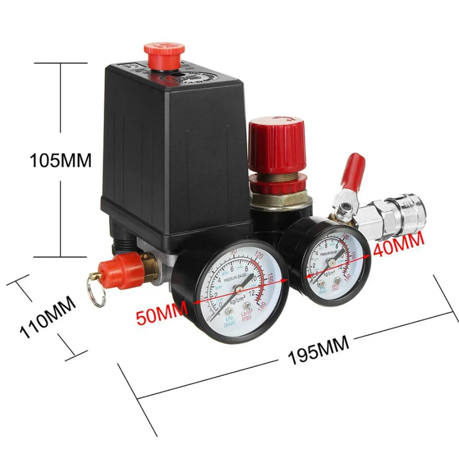 NEW Small Air Compressor Pressure Switch Control Valve Regulator With Gauges Fittings Pneumatic Accessories Quick Response 240V