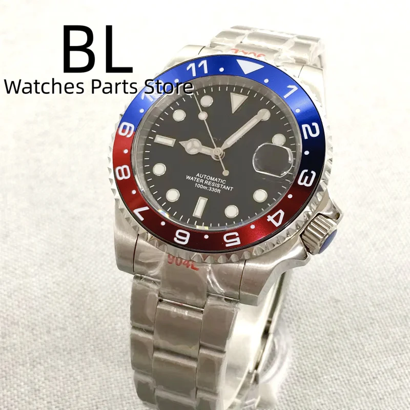 BLIGER 4 O'clock CrowN Automatic Men's Watch 40mm NH35 Steel Strap Luminous Dial Sapphire Crystal Glass Rotated Bezel Waterproof