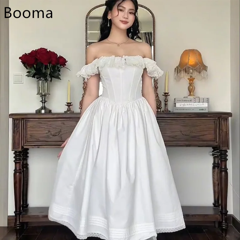 

Booma A-Line Off The Shoulder Ivory Wedding Dresses Lace Appliques Sleeveless Bow Elegant Brides Gown Custom Made 2025