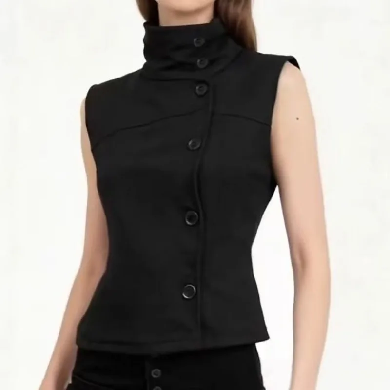 Women Fashion Y2K Button Shirt Summer Sleeveless Top American All Match Casual Slim Streetwear Tees