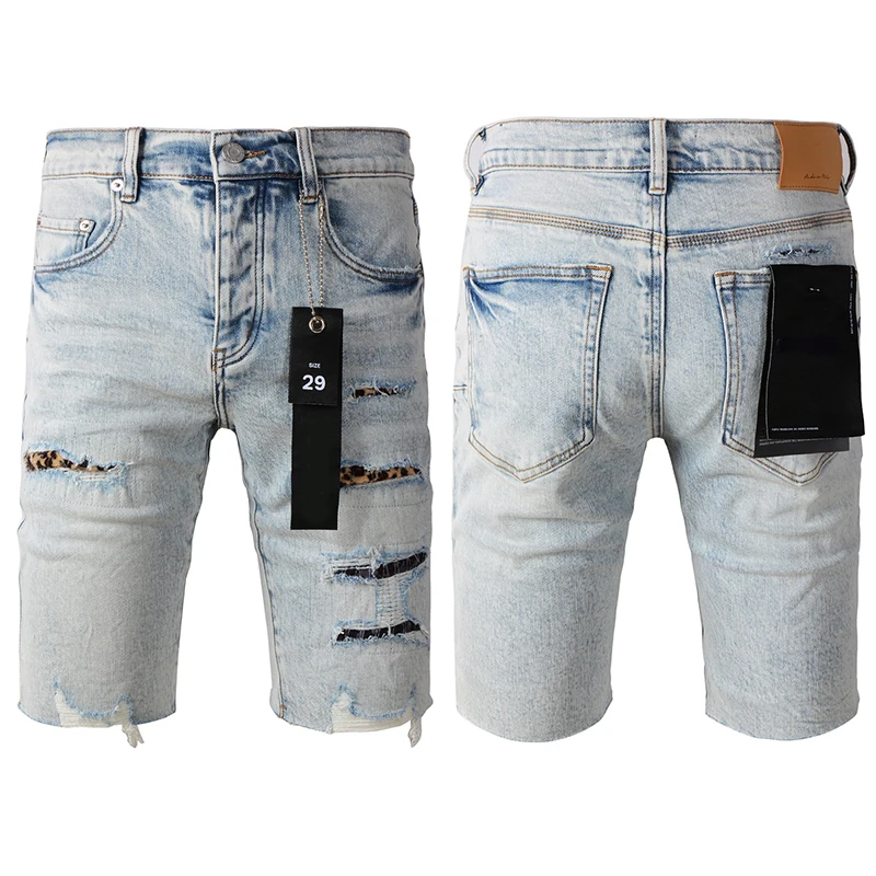 

Hip Hop Style Light Blue Denim Shorts Purples High Street Trend New Straight Leg Denim Short-pants 2025 Summer New Men's Jeans
