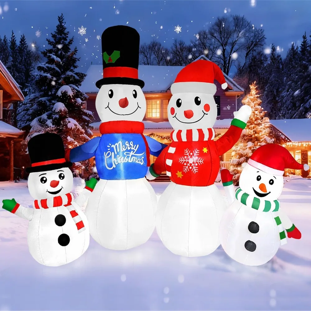 

8FT Long Christmas Inflatables Outdoor Decorations, Blow Up Snowman Family Inflatable Christmas Decor with Built-in 10 LED Light