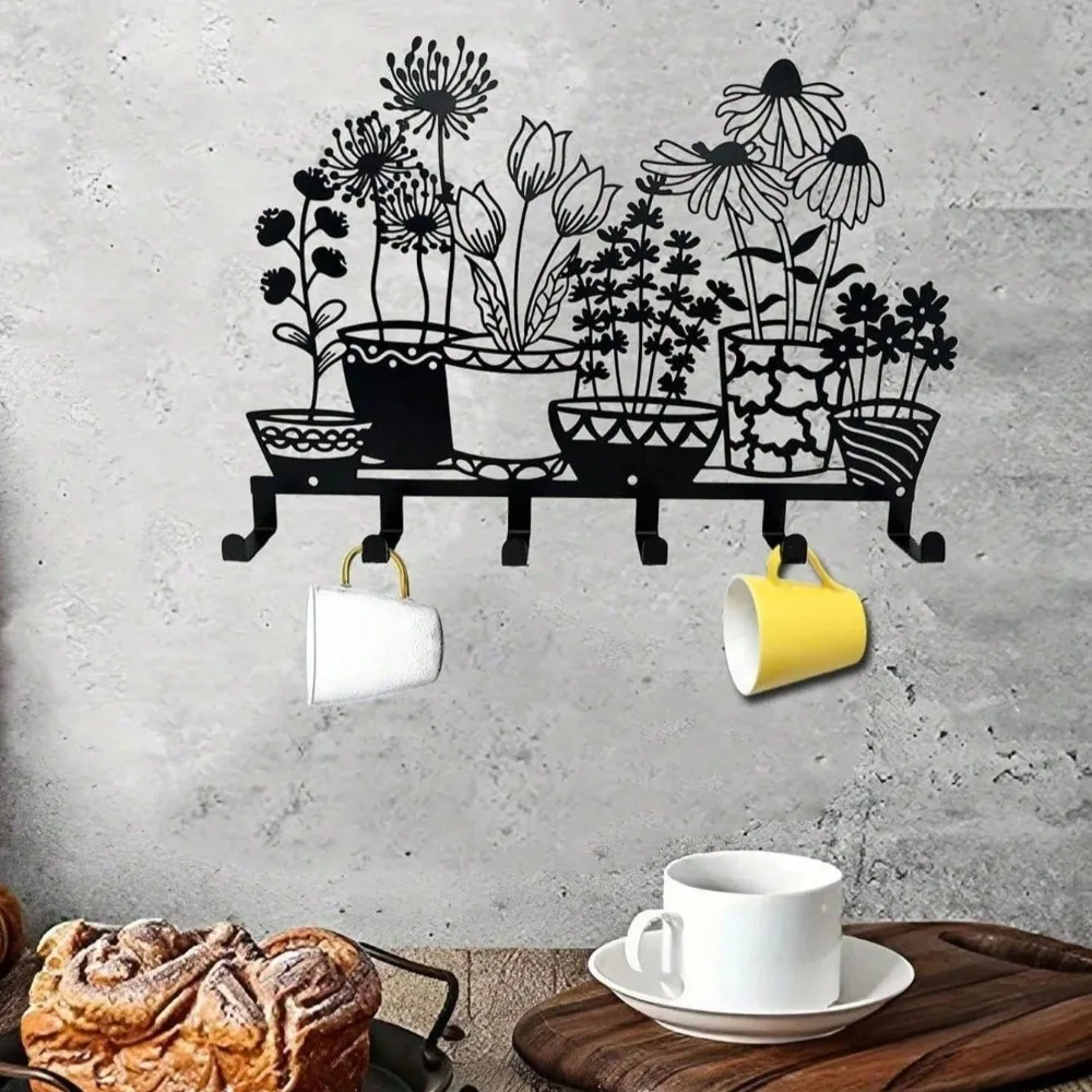 Rak Dinding Logam All-in-One yang Ramping |   Rak Kunci & Vas Modern |   Desain Garis Hitam Minimalis untuk Dekorasi Dinding - Tahan Air