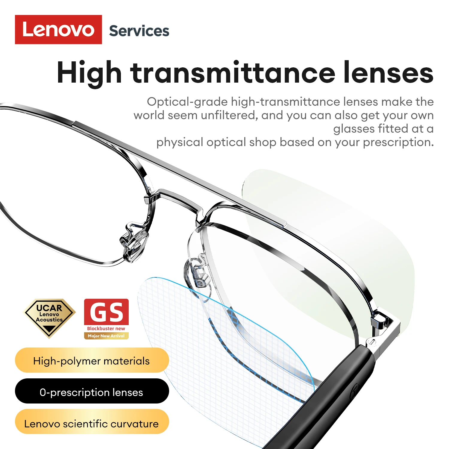 NEW Lenovo GS105 4K Smart Wireless Glasses Bluetooth 6.0 AI Sunglasses HD Calls Music Headphones ENC Noise Cancellation Dual Mic - Detail 1