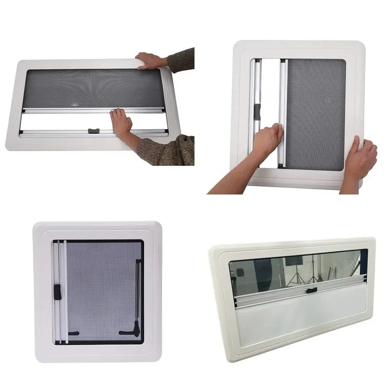 White ABS One Piece Frame for RV Caravan Trailer Window Replacement with Roller Shutter and Fly Net