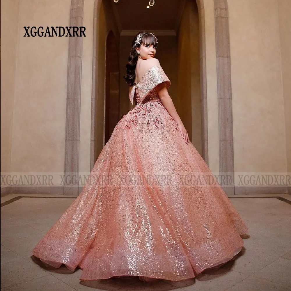 Sparkling Pink Quinceanera Dresses 2024 Lace Applique Flower Vestidos De 15 Anos Ball Gown Sweet 15 16 Vestidos 15 Anos Birthday