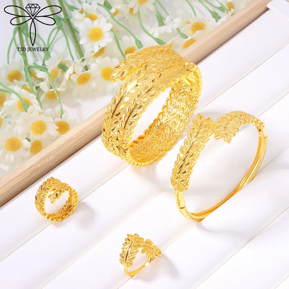 

Dubai Fashion Wedding Jewelry Set 24k Gold Plated Nigeria Bridal Open Bangles Ring Arabic Muslim Women Vintage Jewelrys