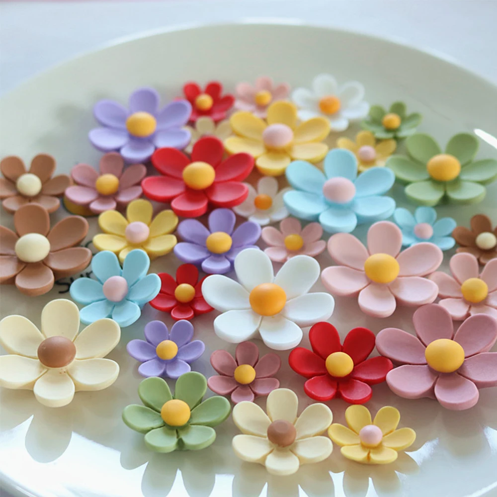 10PCS 19-35mm Daisy Flower Series Resin Flatback Cabochons For Hairpin Scrapbooking DIY Jewelry Craft Decoration Accessories