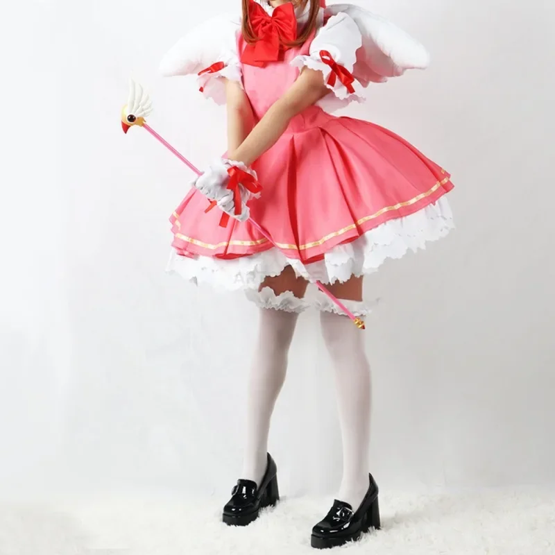 Kinomoto Sakura vestido de princesa para meninas, fantasia cosplay, cartão rosa captor, vestido Lolita para mulheres, festa