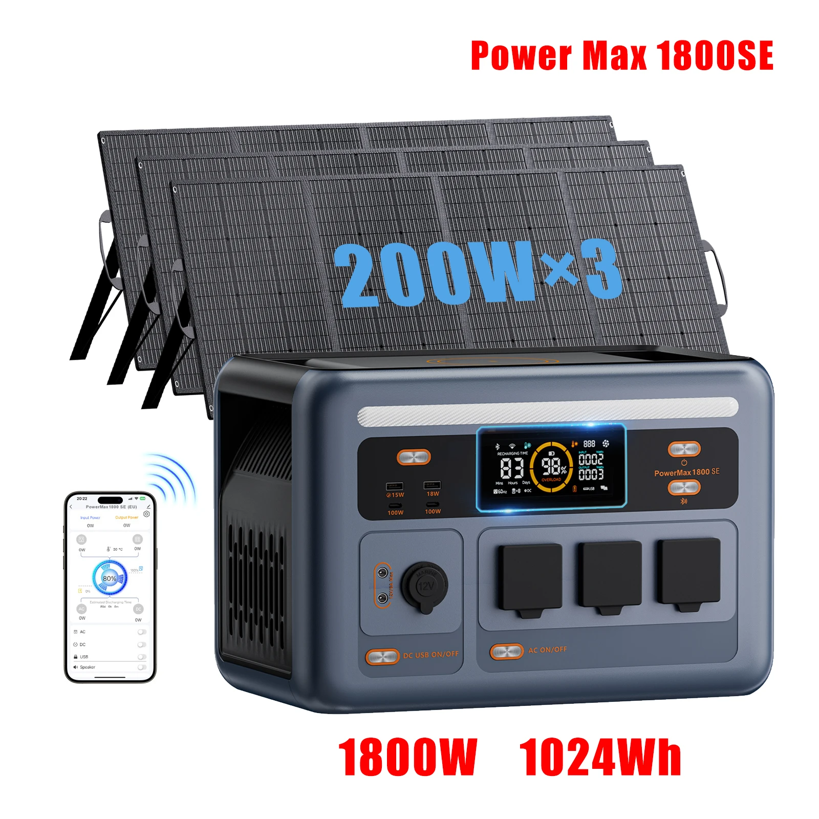 OSCAL 1800SE 1800W Tragbare Powerstation 1024Wh Solargenerator LiFePO4-Batterie mit Solarpanel Smart-App-Steuerung für Wohnmobile