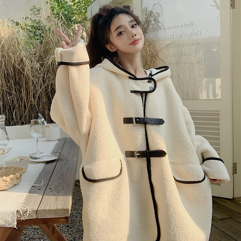 

Women Hooded Jacket 2025 Ins Spring Casual Style Berber Fleece Coatclothes Fashion Thicken Loose Students Outerwears Top Fall
