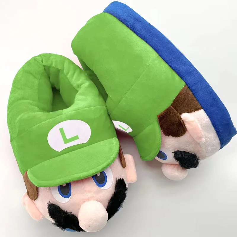 Cute Super Mario Game Luigi Home Indoor Slippers Non-slip Winter Warm Cotton Free Size Slippers Birthday Gift for Parent-Child