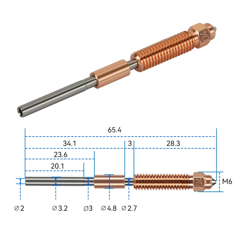 High-Flow Speed Nozzle for Ender-3 V3 K1C K1 Max - Titanium+Copper+Hardened Steel, 0.2-0.8mm Sizes Compatible with PLA/ABS/PC/CF