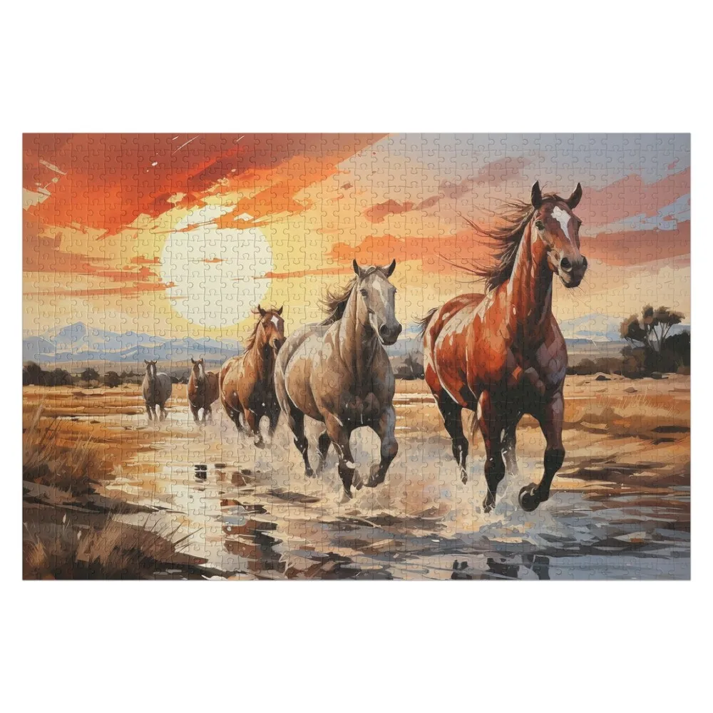 

Horses Running in the Sunset Watercolor V Jigsaw Puzzle Custom Photo Game Children Personalised Puzzle