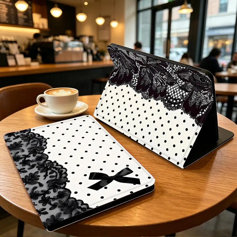 Lace Ribbon Polka Dot with Pencil Slot Case for Apple iPad Air 11 13 M4 M3 M2 A16 2026 10th 7/8/9th Pro11 13 Air 4/5/6th