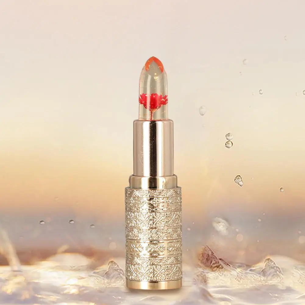 Lápiz labial de pétalo de flor, lápiz labial de pétalo que cambia de Color cristalino para mujer, hidrata, resistente al agua, taza no pegajosa, cosméticos de bálsamo labial