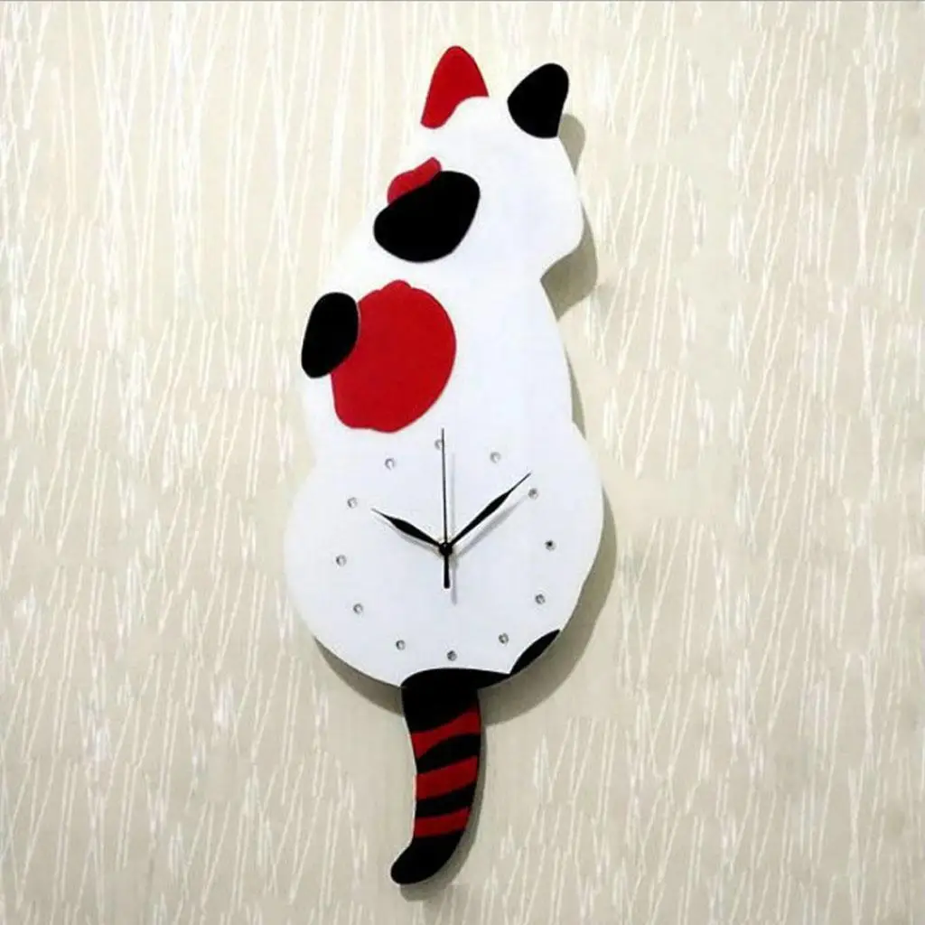3D Tail Wagging Cat Dog Wall Clock Silence Clock Bedroom Home Decoration Spotted Cat