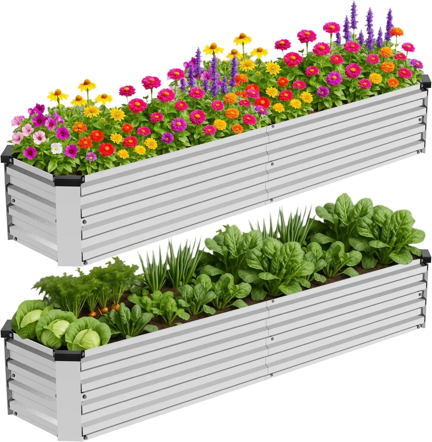 

8x2x1ft Galvanized Metal Raised Garden Bed Planter Box 2 Pack for Plants, Vegetables, Herbs