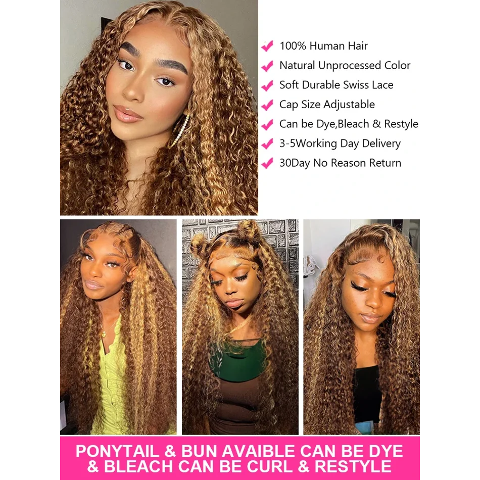 Diepe Golf Lace Frontale Pruik Te Koop Highlight Ombre 13X6 Lace Front Human Hair Curly Pruiken Voor Keuze 30 Inch Lange Losse Golvende Pruiken