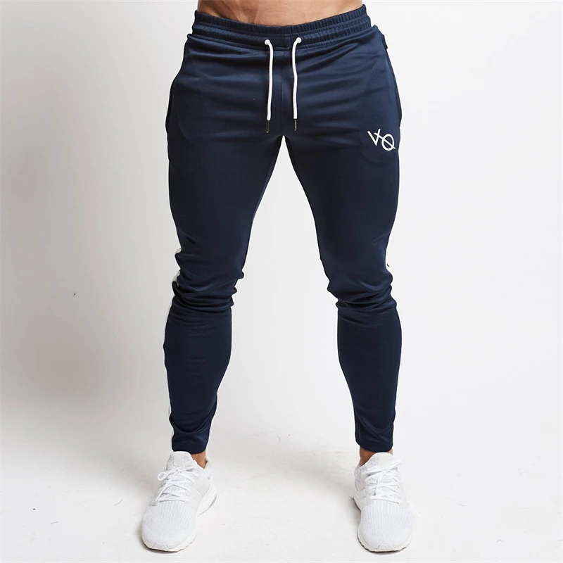 Cotton navy slim trousers street clothing men\'s casual pants jogger fashion embroidery stitching fitness exercise sports pants