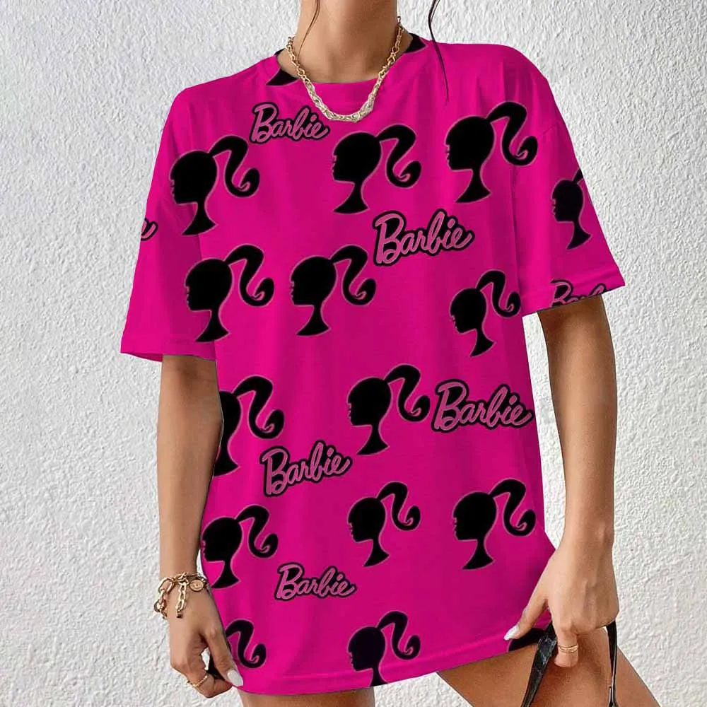 2025 New Women's Round Neck T-Shirt Short Sleeve Barbie Spring and Summer Cartoon Print Genuine Cute Loose Simple Style T-Shirt