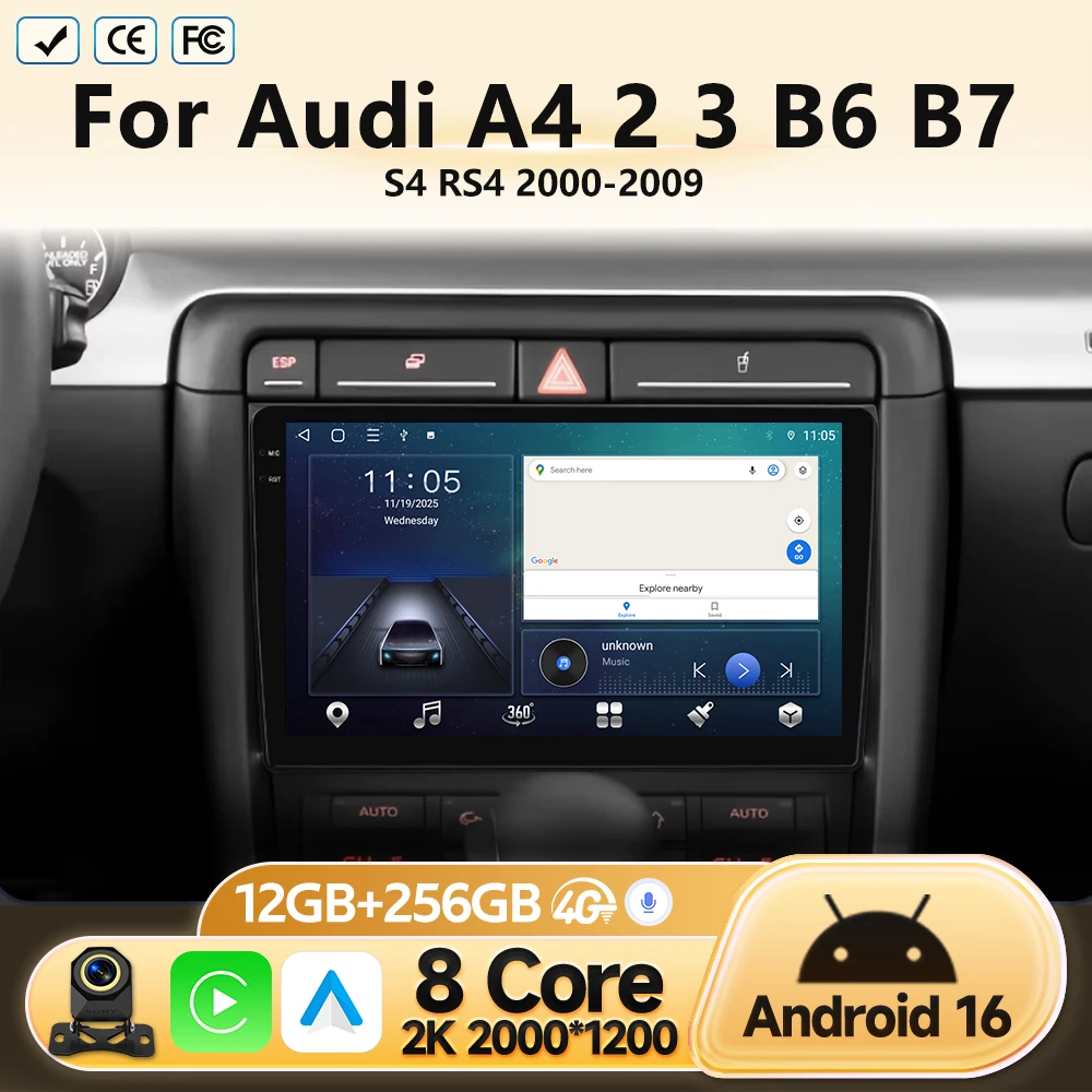 Multimedia Video Player For Audi A4 2 3 B6 B7 S4 RS4 2000 2001 2002-2009 Car Radio GPS Navigation Head Unit WIFI Android No DVD