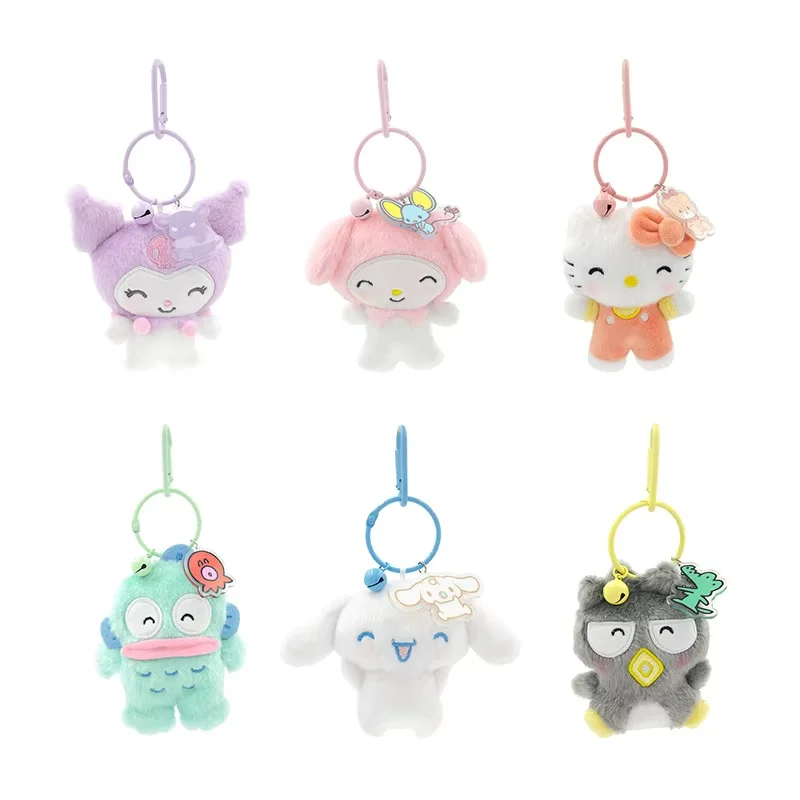 Genuine 10cm Sanrio Dolls My Melody Kuromi Cinnamoroll Kt Cat Purin Dog Plush Toy Anime Stuffed Animals Keychains Small Pendant