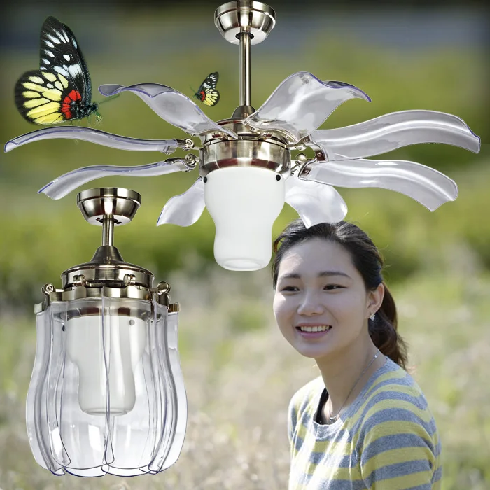 Ventilador plegable con atenuación LED, lámpara moderna de techo silencioso e Invisible, con aspas