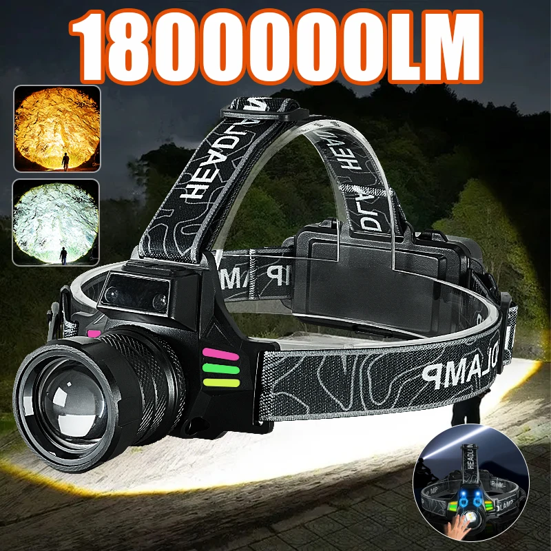 Portable Sensor LED Headlamp White+Yellow Light Outdoor Fishing Head Torch Waterproof Rechargeable Head Flashlight For Camping