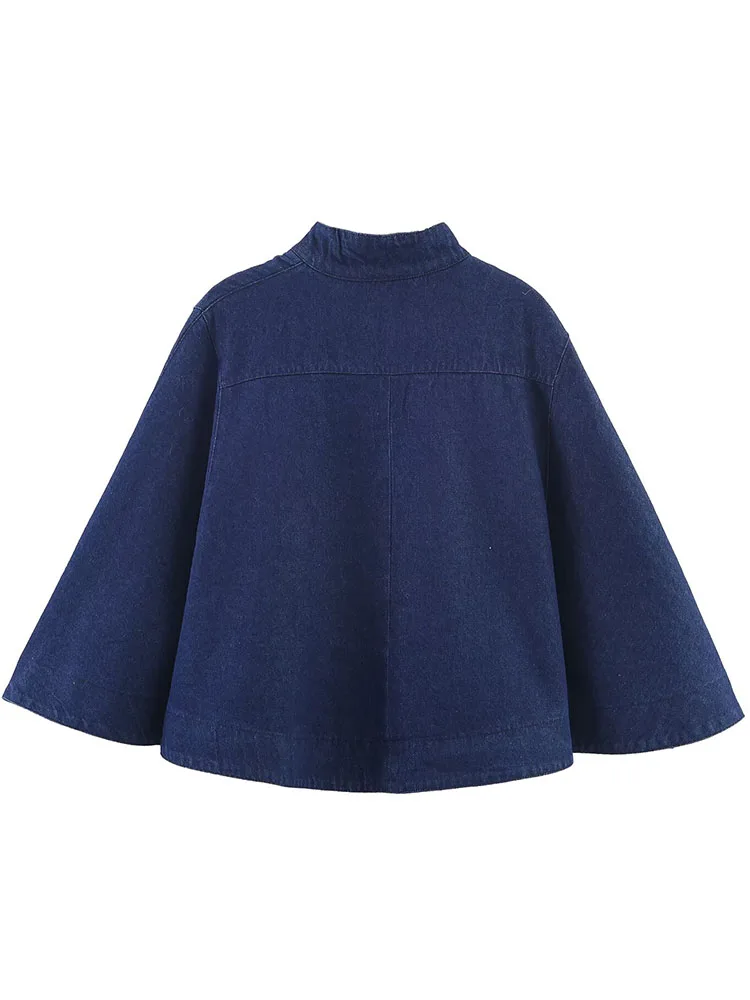 المرأة عباءة معطف 2025 خريف شتاء جديد إمرأة موضة بلون عقدة الديكور الدنيم عباءة معاطف النساء الترفيه معاطف فضفاضة #2