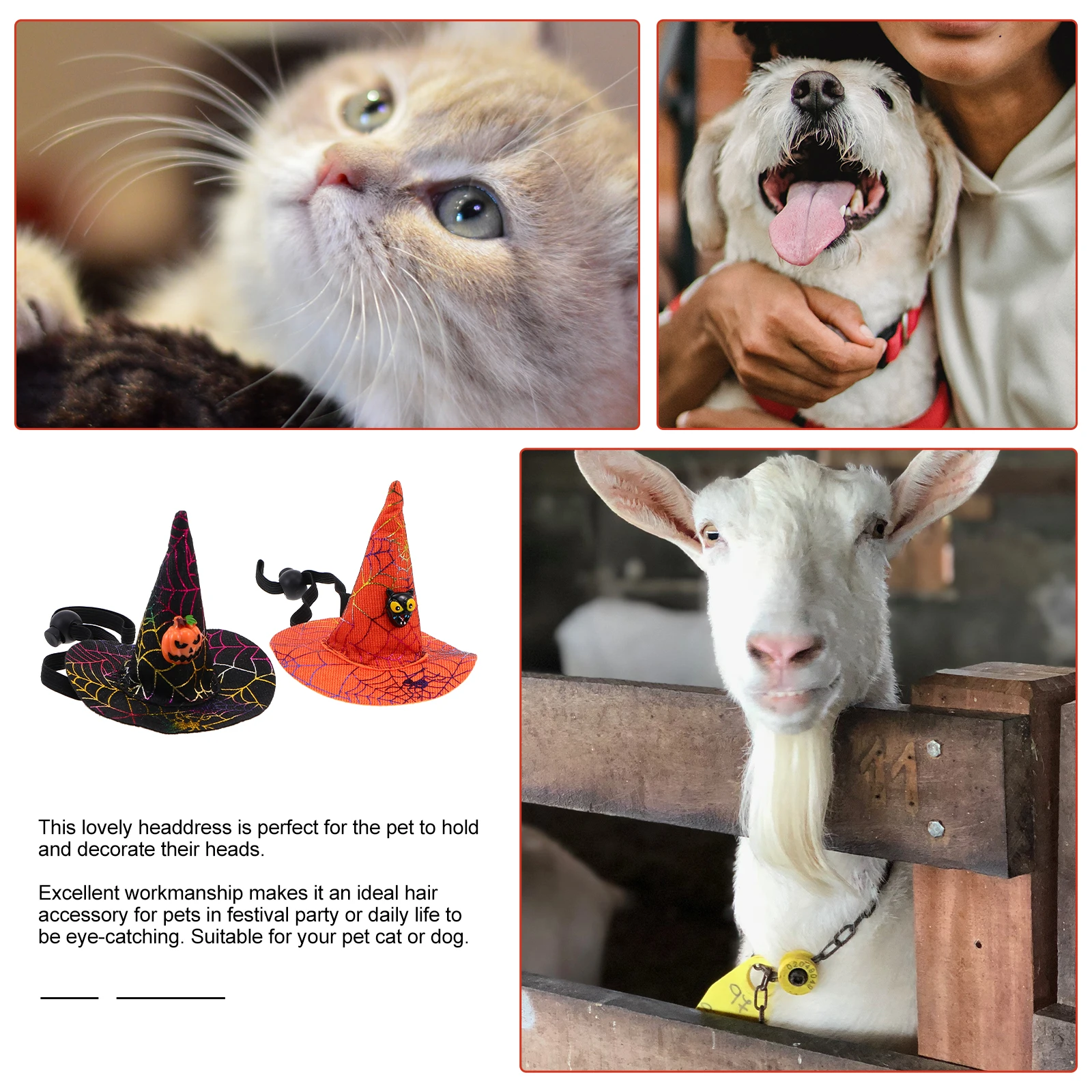

2 Pcs Witch Hat Headband Puppy Halloween Costume Cat Dog Hats Headbands Outdoor