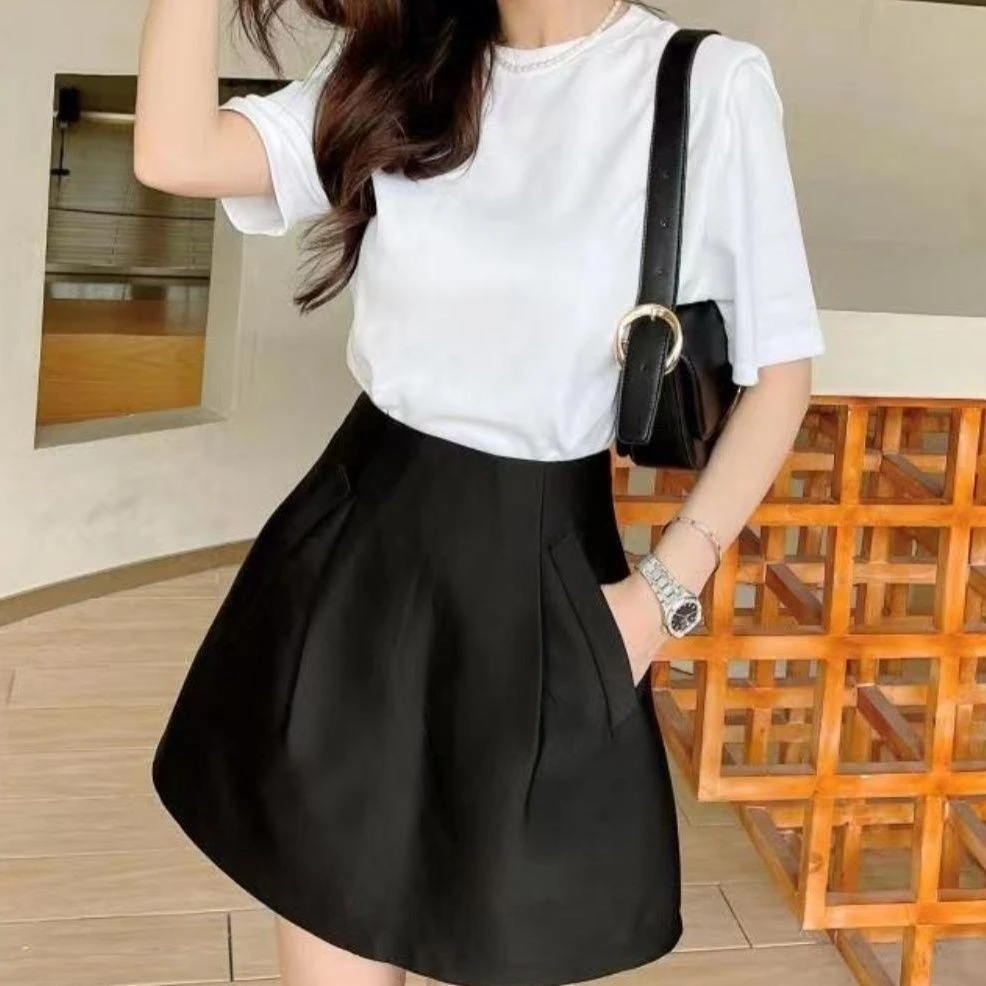 High Waist A-Line Skirt Hepburn Sle f-length Polyester Blend Fiber Commute Pattern Hand Ironed Pleats Ladies Faion