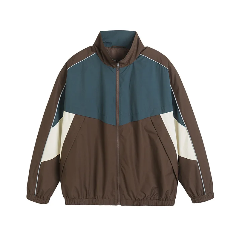 Men's Clothing Coats Jackets Color Blocking Splicing Tooling Jacket Men Casual Zippers Top Loose Stand Collar Spring New Jackets