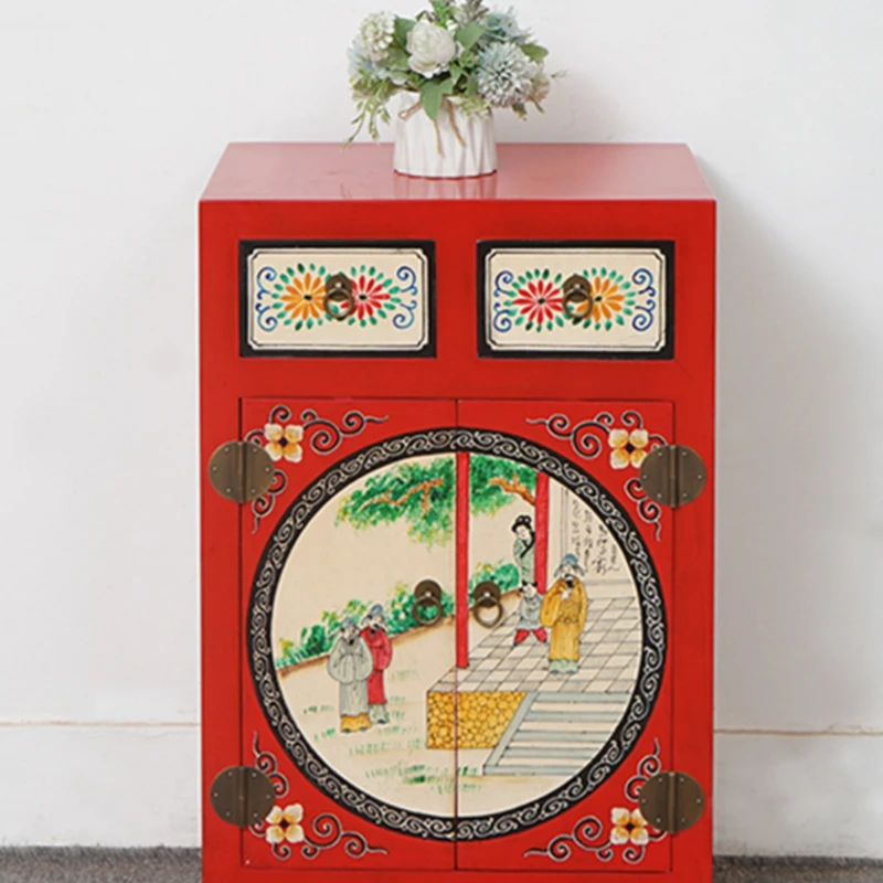 

Chinese painted bedside table solid wood locker retro hand painted all solid wood edge few